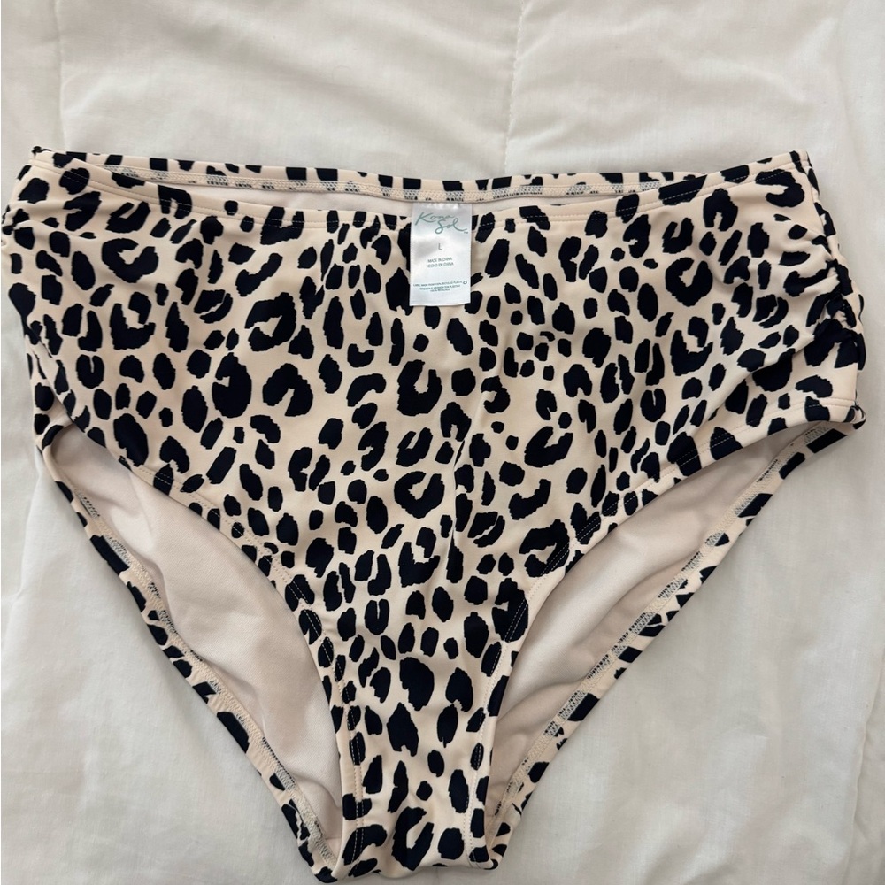 Kona Sol Leopard Print Bikini Bottoms - Black and Tan